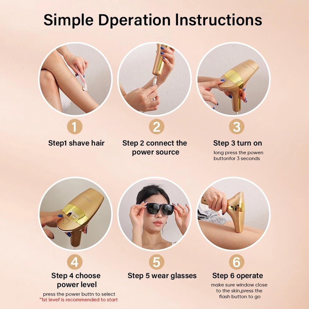 HFL Goods IPL Laserontharing - Epilator - Permanente Ontharing - Huidverbetering - Sterilisatie Bij Acne - Gekoelde Kop - Icy Feeling - Goudkleurig thumbnail 7