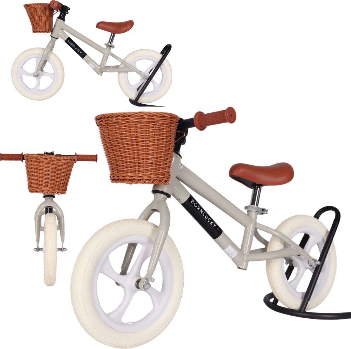 Born Lucky® Loopfiets Met Fietsmand– Vanaf 2 jaar – 12 inch massieve banden - Verstelbaar Zadel & Stuur – Olijf Groen thumbnail 5