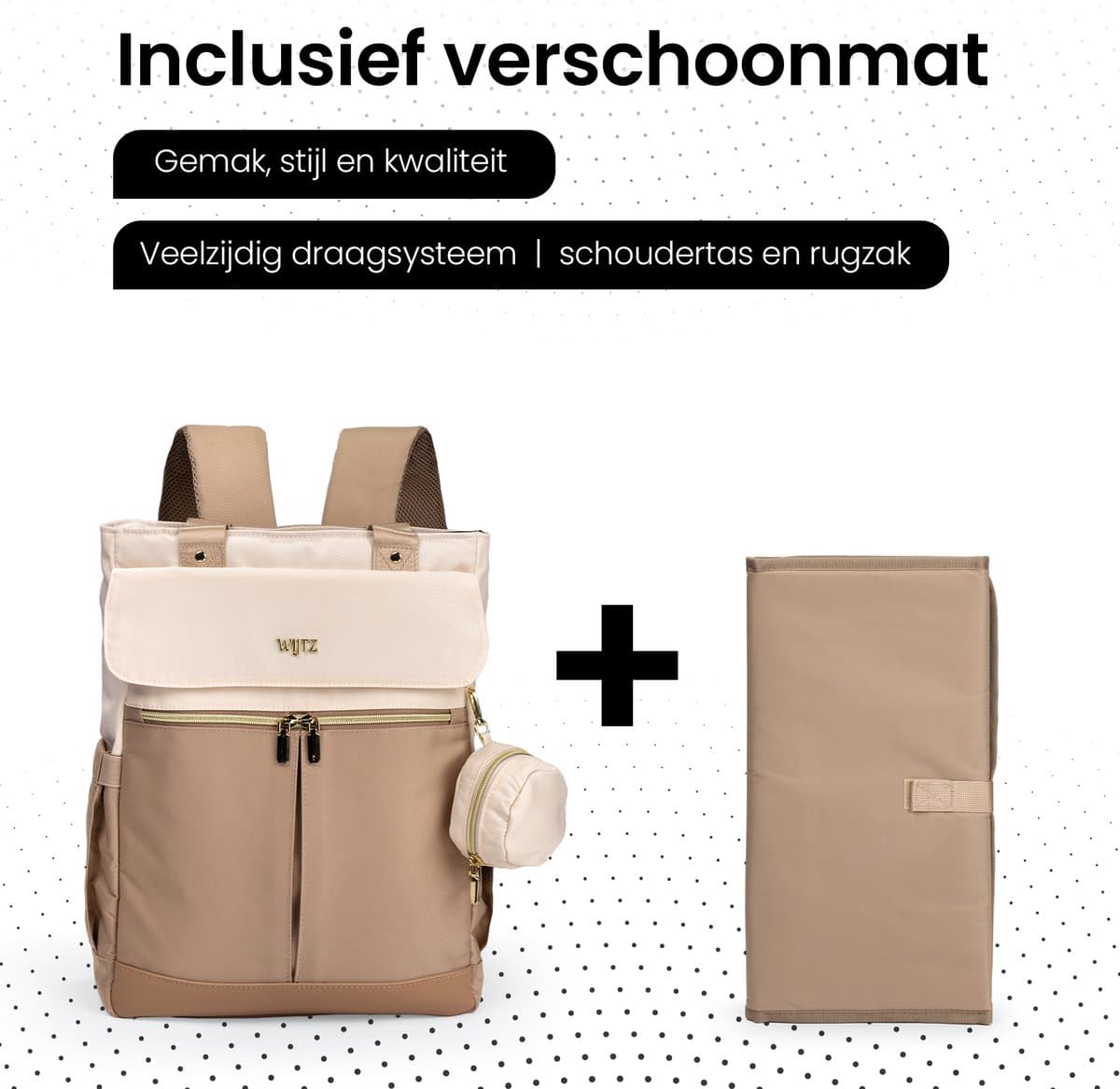 Wijtz Luiertas Rugzak Beige - Baby Verzorgingstas - Inclusief Verschoningsmat - Waterafstotend - Veel Opbergruimte thumbnail 2