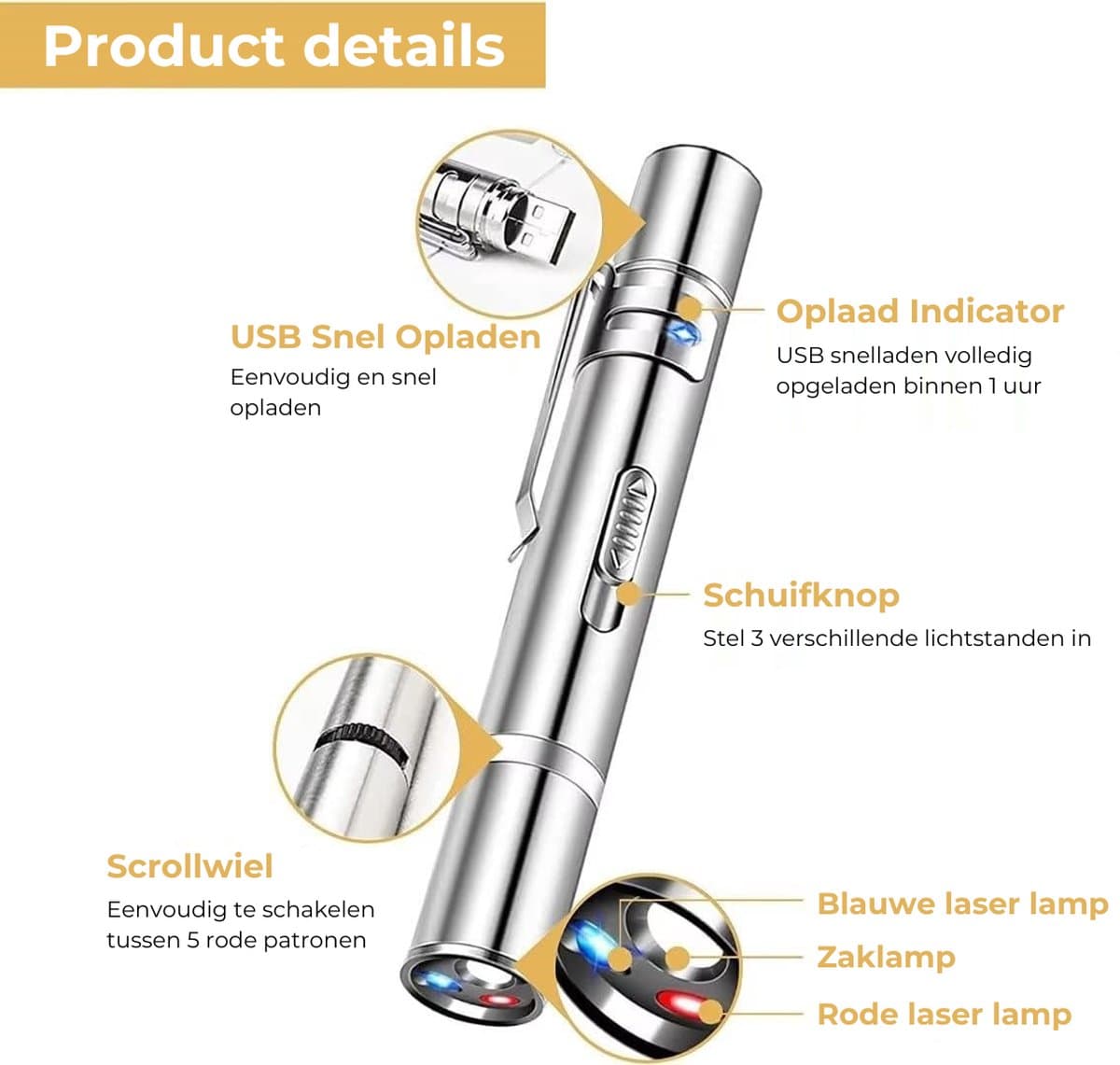 Laavir® Laserpen voor Kat en Hond - USB Oplaadbare Rode Laserpointer - Interactieve Laserlamp - Kattenspeeltjes en Hondenspeeltjes - Rood thumbnail 2