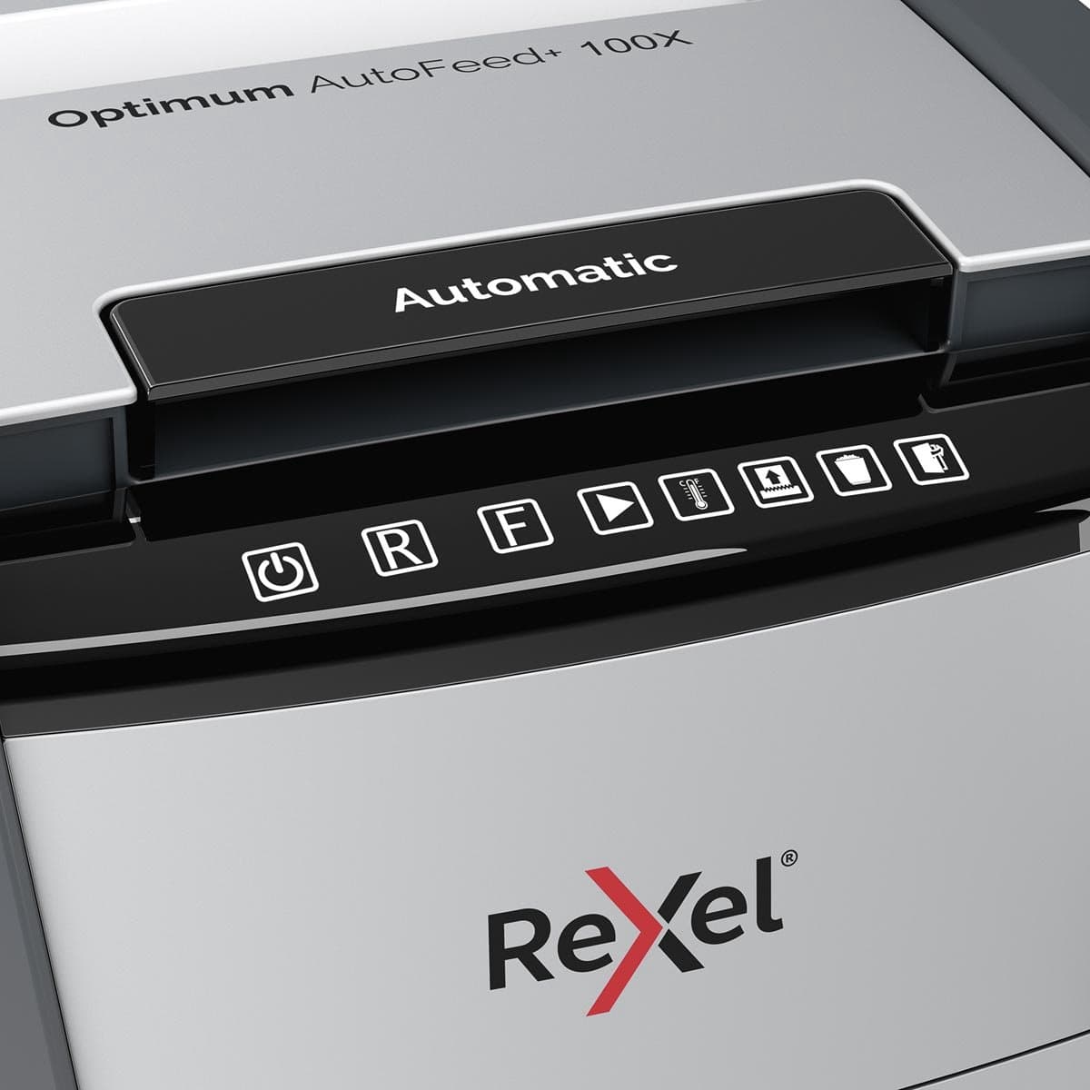 Rexel Optimum AutoFeed+ 100X Fluisterstille Papierversnipperaar - P4 Snippers - Automatische Invoer Tot 100 Vel - 34L - Zwart thumbnail 8