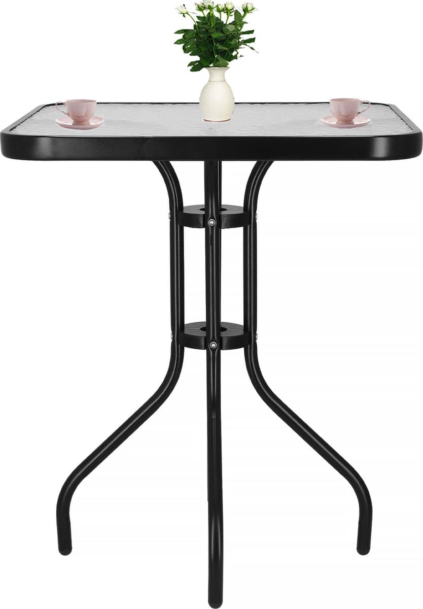 Springos Tuintafel | Buitentafel | Bijzettafel Buiten | Metaal | Gehard Glas | Vierkant | 60 x 60 x 70 cm | Zwart thumbnail 4
