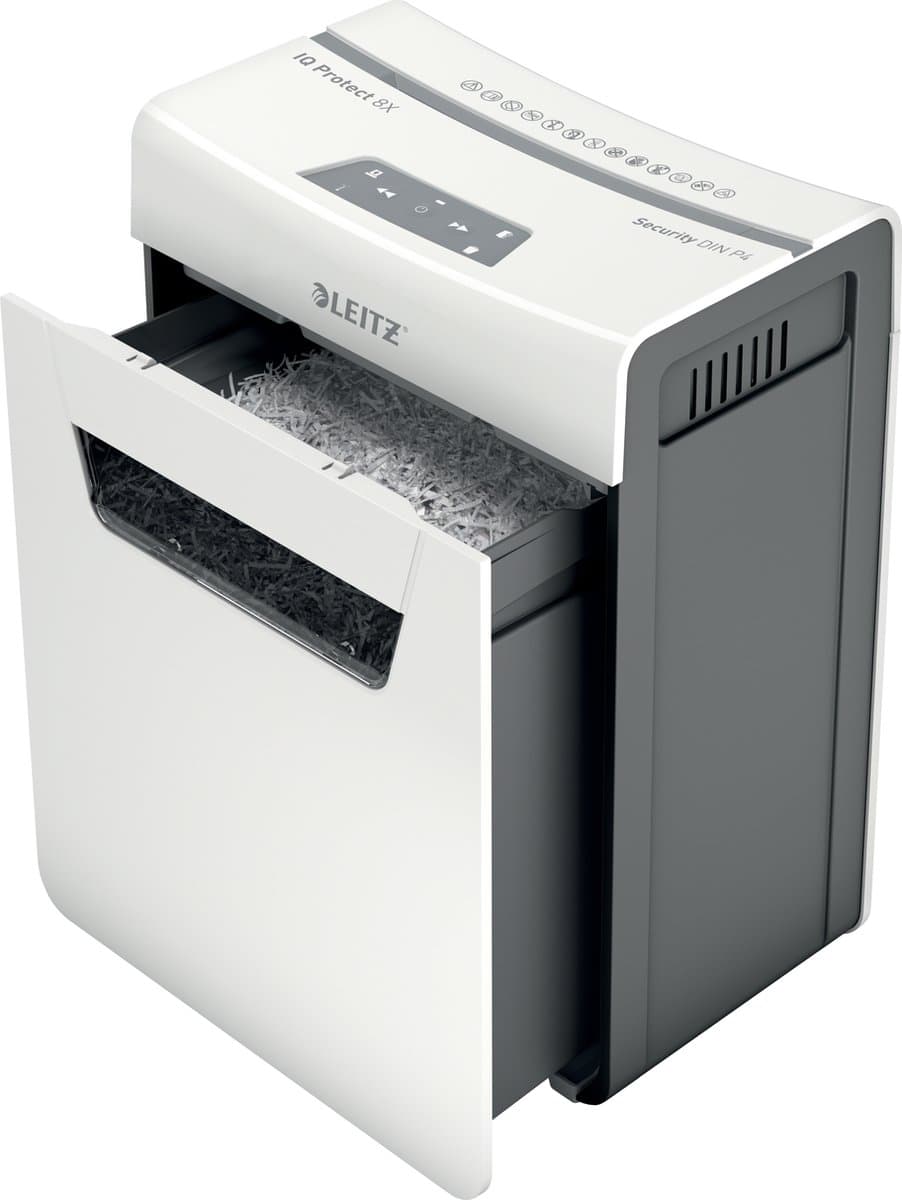 Leitz IQ Protect Premium 8X Ultrastille Papierversnipperaar - P4 Snippers - Tot 8 Vel - 14L - Wit thumbnail 3