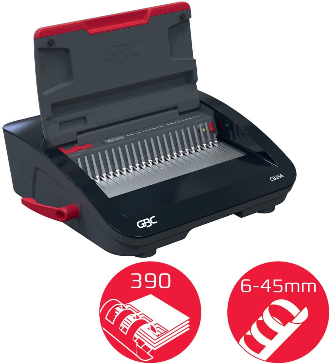 GBC CombBind® CB25E Elektrische Inbindmachine - Plastic Bindruggen - 450 Vel - Zwart/ Rood thumbnail 5