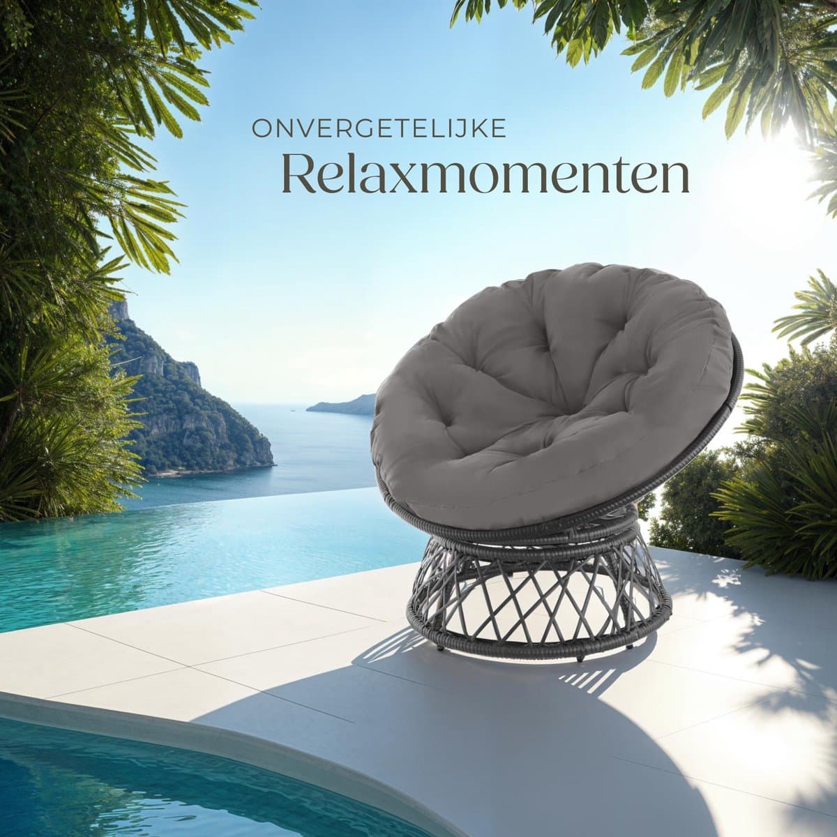 tectake® Papasan Stoel - Gezellige Draaistoel met Ronde Kussens - Comfortabele Rotan Stoel - Draaibare Loungestoel - Ronde Relax Rotan Rieten Stoel voor Woonkamer, Leeshoek, Lounge - Zwart thumbnail 7