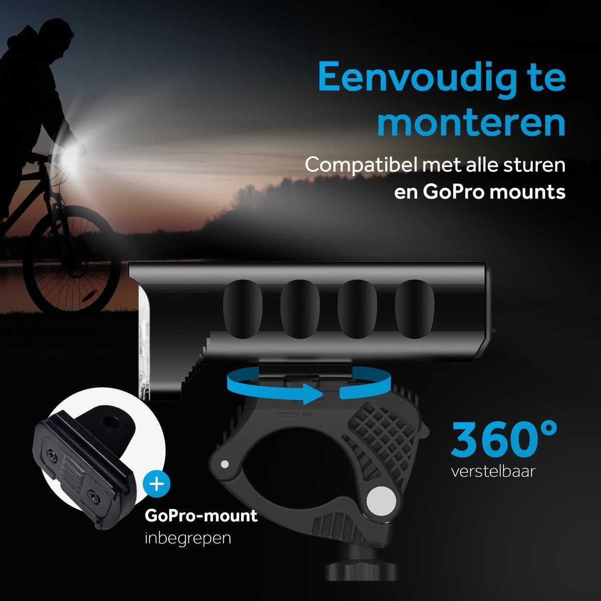 Tikkens LED Fietsverlichting 1600 Lumen - Fietslamp USB Oplaadbaar - Fietsverlichting met Powerbank - Voorlicht MTB & Racefiets Verlichting - Waterdicht Fietslicht thumbnail 5