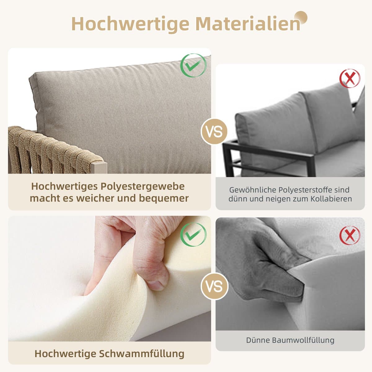 Tuinset met verzinkt ijzeren frame, beige touw loungeset, verstelbare poten, glazen tafelblad, inclusief kussens thumbnail 6