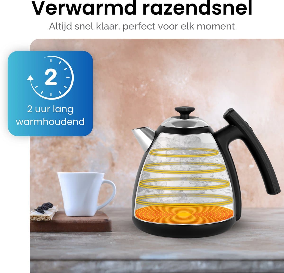 Waterkoker met Temperatuurregeling - Warmhoudfunctie - RVS - 1.7L - 40 tot 100°C - 2200W - Retro design - Zwart - Britecore thumbnail 6