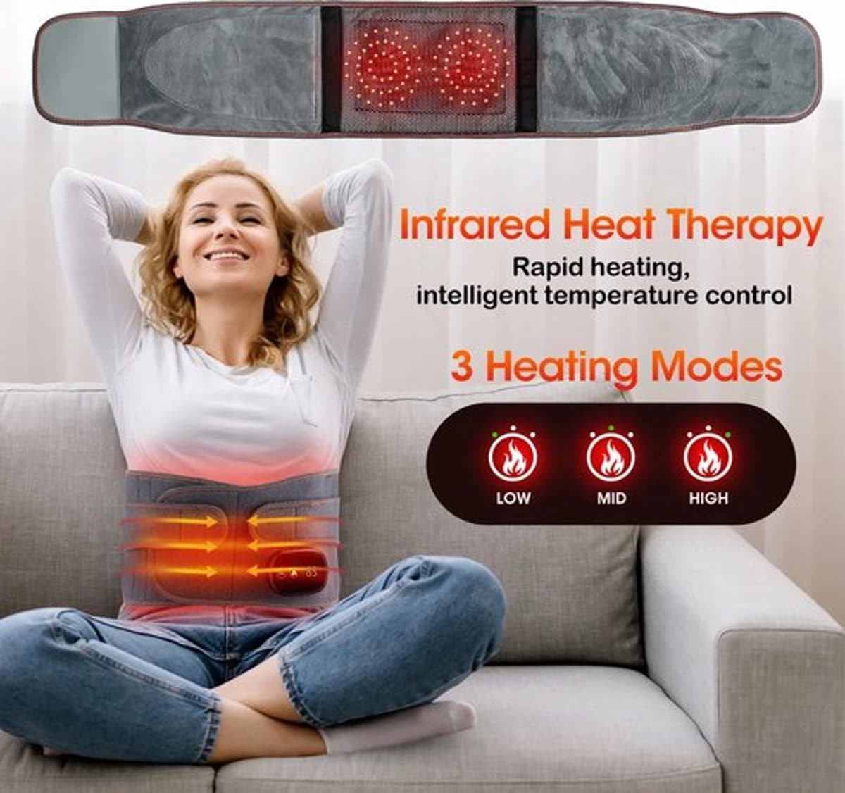 Infrarood Massage Band Onderrug - Rugpijn - Spieren & Gewrichten - Pijnverlichting - Warmteband - Elektrisch Rug Massage Apparaat thumbnail 3