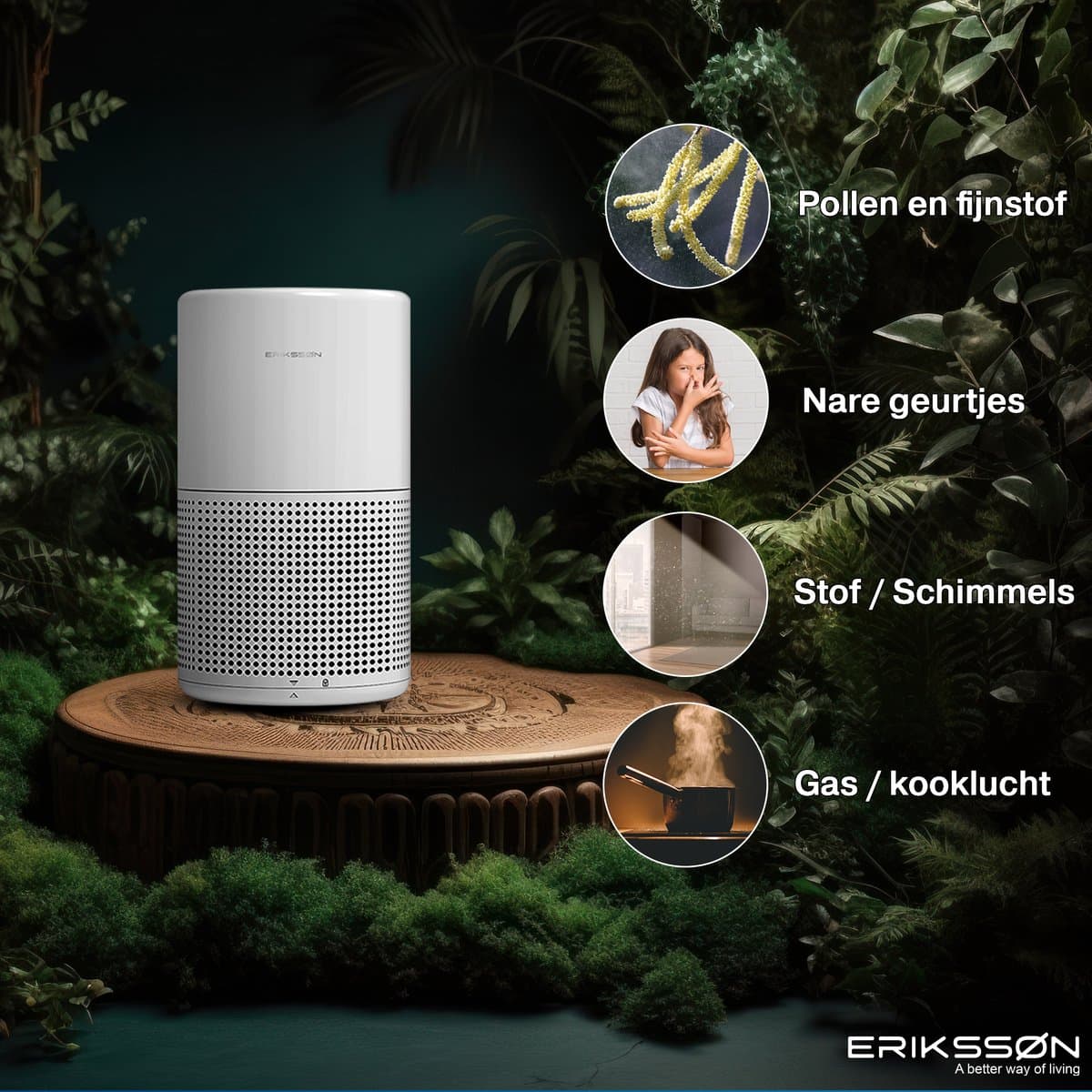 Erikssøn Luchtreiniger Prime - Met Hepa Filter 2x - 70 m3/u - Vermindert Stof En Pollen - Air Purifier - Wit thumbnail 4