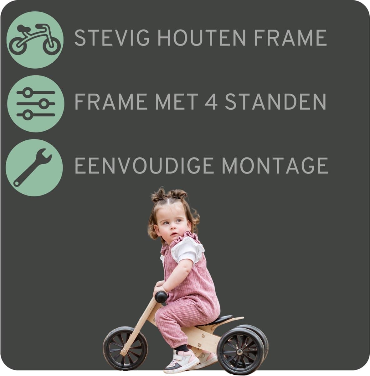 Bandits & Angels Smart Bike Loopfiets Hout 4-in-1 vanaf 1 jaar - Voor Jongens en Meisjes - Houten Loop Fiets - Omkeerbaar in Driewieler en Tweewieler - Verstelbaar Zadel thumbnail 2