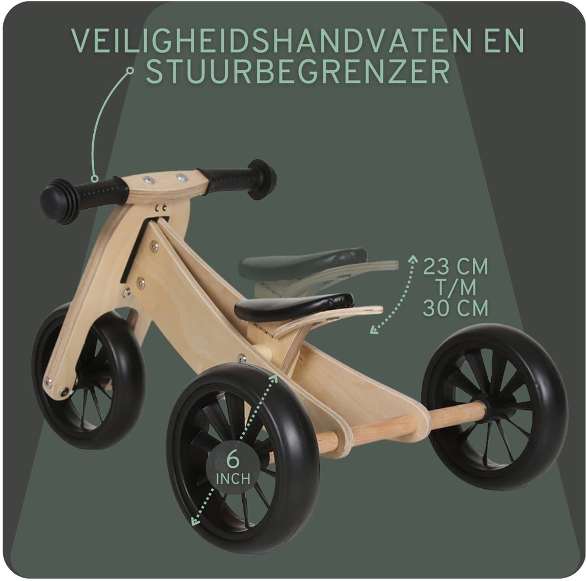 Bandits & Angels Smart Bike Loopfiets Hout 4-in-1 vanaf 1 jaar - Voor Jongens en Meisjes - Houten Loop Fiets - Omkeerbaar in Driewieler en Tweewieler - Verstelbaar Zadel thumbnail 6