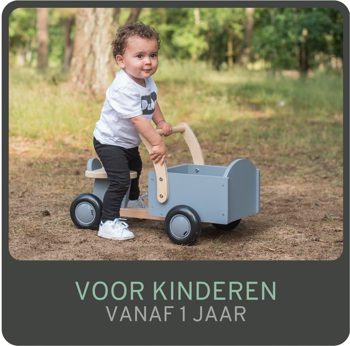 Bandits & Angels Bakfiets Loopfiets Hout Little Rider Grey vanaf 1 jaar - Voor Jongens en Meisjes - Ride-On Houten Bakfiets - Houten Loop Fiets Grijs - Geluidsarme Wielen - Kraamcadeau thumbnail 4