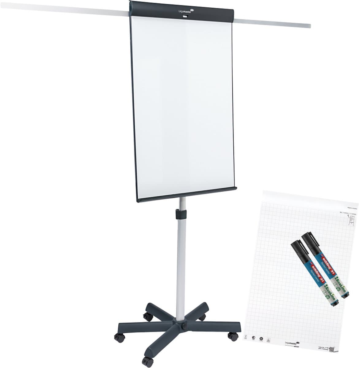 Legamaster SKETCH PRO flipover mobiel stervoet - inclusief SKETCH ECO-papierblok met raster & 2 edding 31 EcoLine flipchart markers