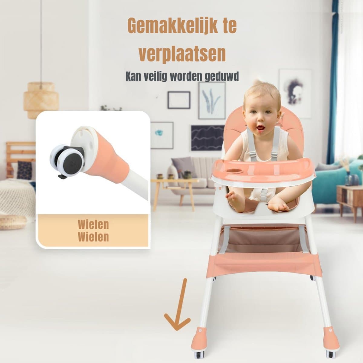 Zylo® Kinder Eetstoel - Baby Eetstoel - Kinderstoel Baby - 25x44x92 - Roze thumbnail 4