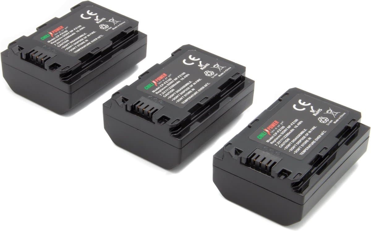 ChiliPower Sony Accu NP-FZ100 Kit Deluxe - 3 accu's + Triple lader, voor het laden van 3 accu's thumbnail 3