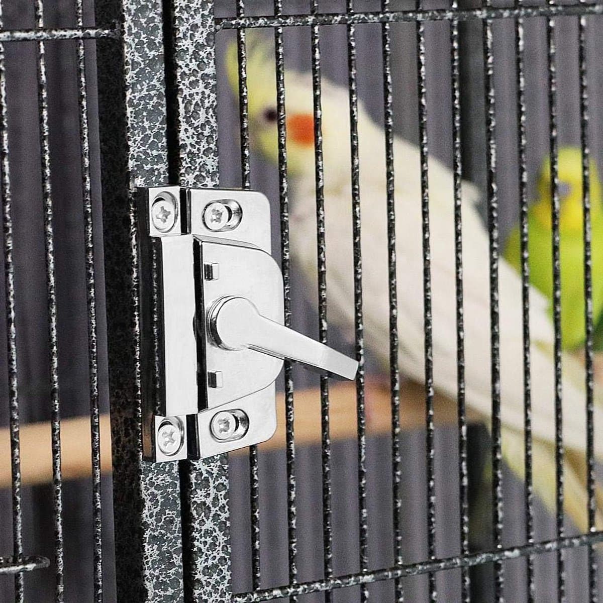 Vogelkooi Volière Parkiet Buiten Binnen Metaal op Wielen Afneembare Houder,met 4 wielen, 47 x 81 x 160 cm, HMTM-BC-10031-BLACK thumbnail 5