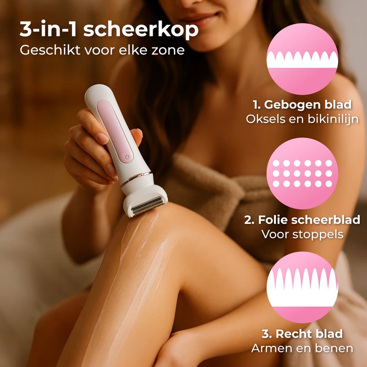 Nuvance Epileerapparaat Dames - Epilator 5-in-1 - Ladyshaves voor Vrouwen - Epilators - Ladyshave - Waterproof - Usb - Wit/Roze thumbnail 2
