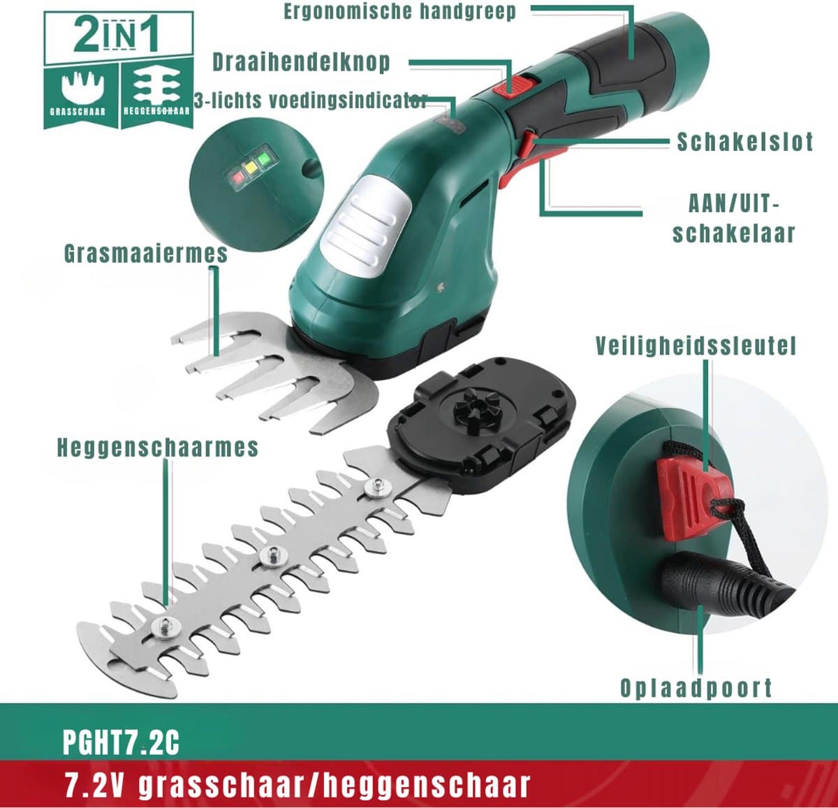 Zylo® Grasschaar - Grasschaar met Accu - Grasschaar met Steel - ‎24 x 6.5 x 10.5 cm - Groen thumbnail 6