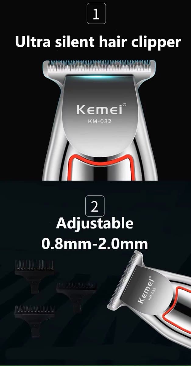 KEMEI KM-032 | Professionele Draadloze Tondeuse - Tondeuse Mannen Hoofdhaar - Cheveux Haar - Haartrimmer - Kapper Haar Machine - Haartondeuse - Trimmer Baard - Trimapparaat - Barber Hair Clipper - Kapper Trimmer - Kappersset thumbnail 2
