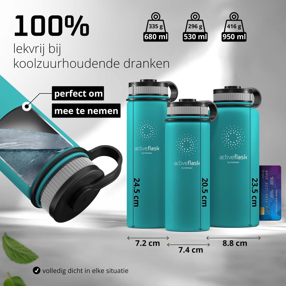 bemaxx Drinkfles met Rietje RVS Thermosfles ACTIVE FLASK (3 Drinkdoppen met Infuser), Volwassenen Kinderen, BPA-Vrij + Lekvrij | 1 Liter/500 ml Isoleerfles, Vacuüm Waterfles Sport Fitness Fietsen Water Fles Waterbidon Sportbidon thumbnail 2