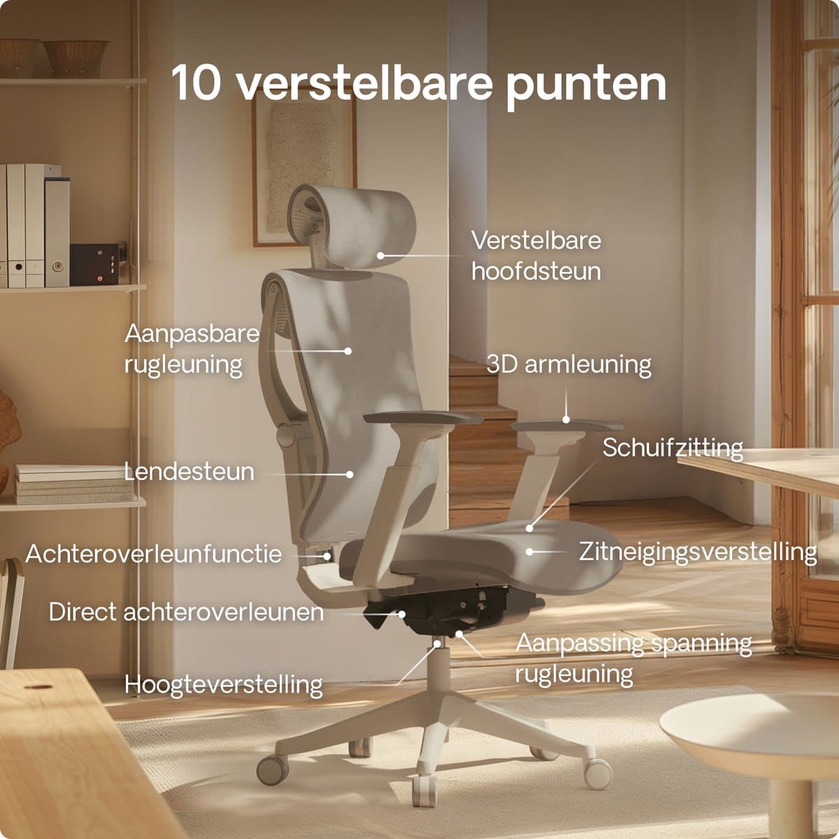 Desktronic SitPro Ergonomische Bureaustoel - Bureaustoelen voor volwassenen - Bureau stoel voor kantoor, gaming - 5D lendensteunsysteem - Armleuningen 4D - Rugleuning 90° tot 135° - heeft BIFMA en .IGR ergonomiecertificering - Grijs thumbnail 5