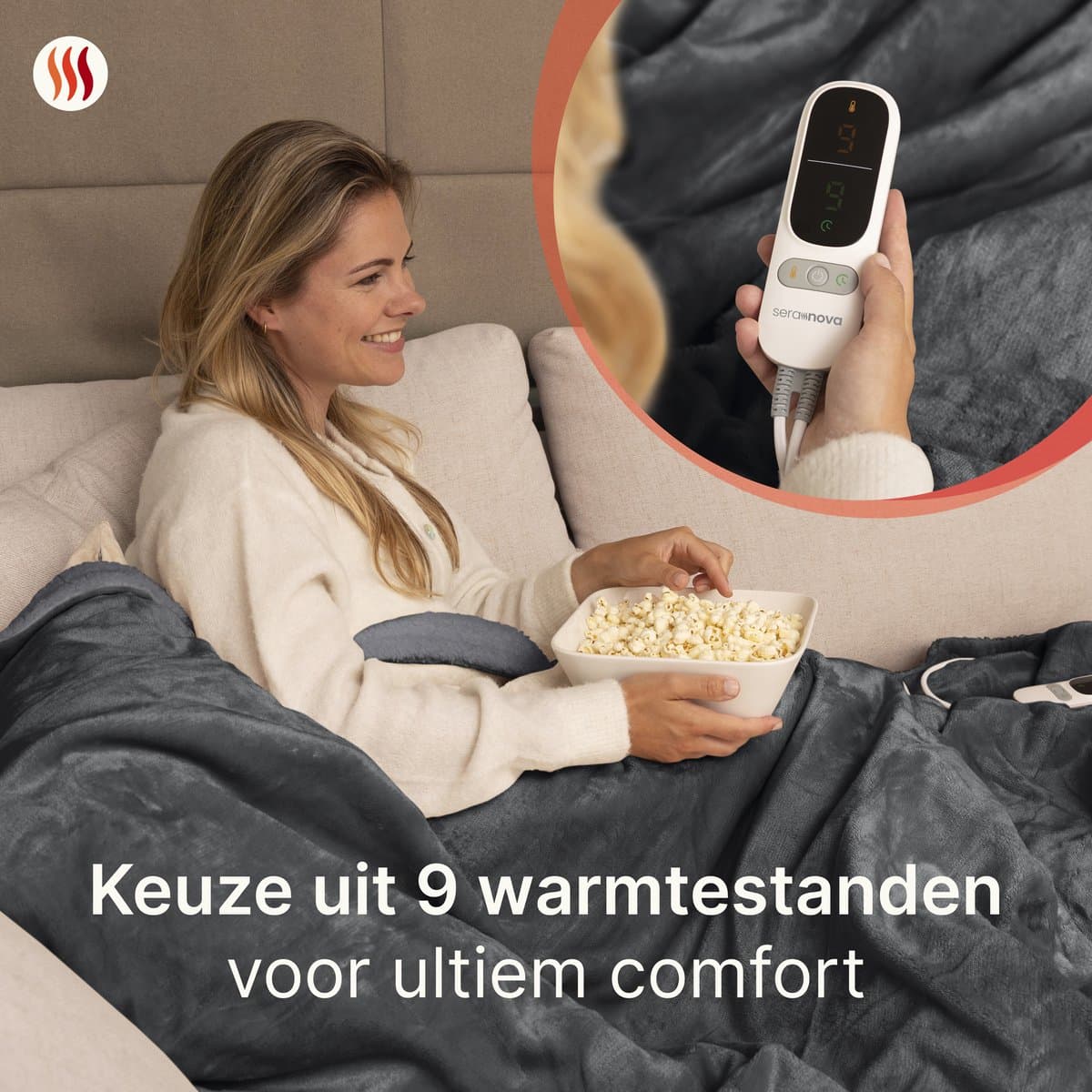 Seranova Elektrische Deken - Extra Warmtedraden - Premium Model - 160x120 cm - 1 Persoons Warmtedeken - Dubbelzijdig Fleece Sherpa - Antraciet thumbnail 2