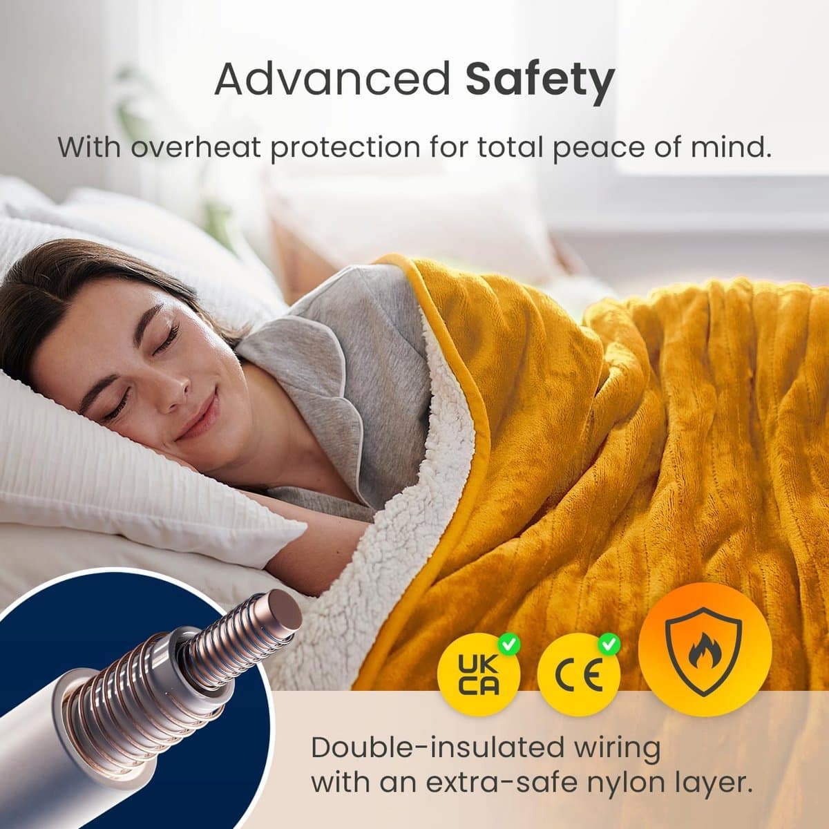 Cosi Home – Elektrische Deken – Luxe Fleece en Sherpa Wol - 180 x 130 cm Warmtedeken met 10 Warmtestanden, 10-Uurs Timer en Oververhittingsbeveiliging – Machinewasbaar – Mosterd thumbnail 8