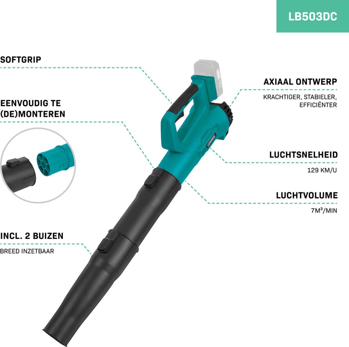 VONROC TurboJet Bladblazer 20V - Axiaal design: zeer krachtig, hoog rendement - Luchtvolume 420m3/uur - Excl. accu & lader thumbnail 3