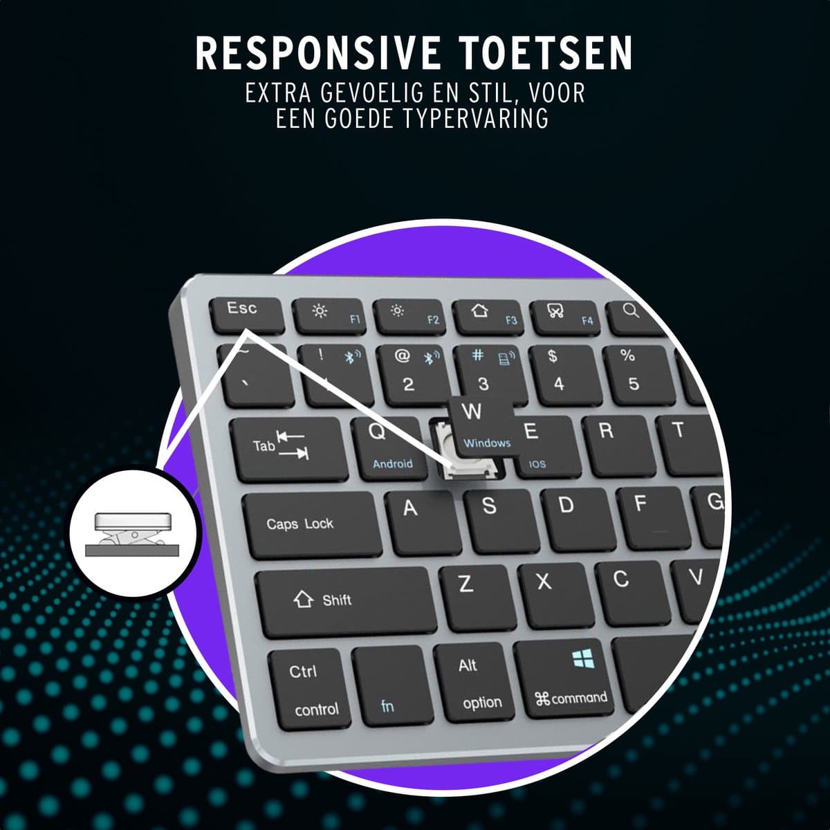 Draadloos Bluetooth toetsenbord QWERTY - Verbind 3 Apparaten Tegelijk - Space grey thumbnail 7