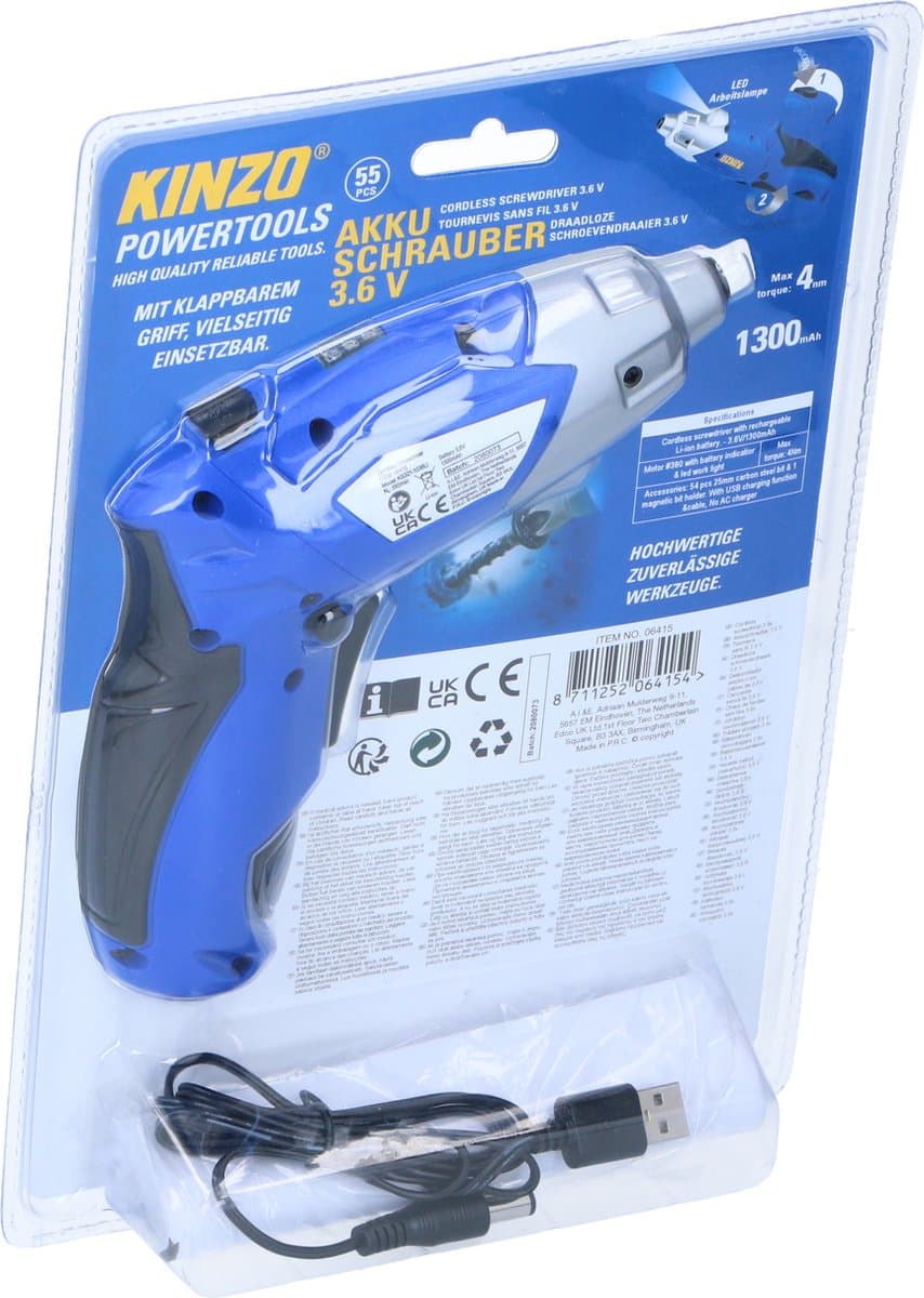 Kinzo Elektrische Schroevendraaier - met Bitset - Accu - 54 Bits - o.a. Sleufkop, Torx, Phillips, Pozidriv en Inbus thumbnail 7