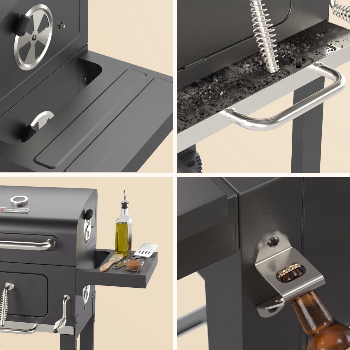 KitchenBrothers Houtskool BBQ Midi - Barbecue Houtskool - RVS Grillroosters - PFAS-Vrij - Met Aslade - 30x40 cm Grilloppervlak - Vaderdag Cadeau - Zwart thumbnail 8