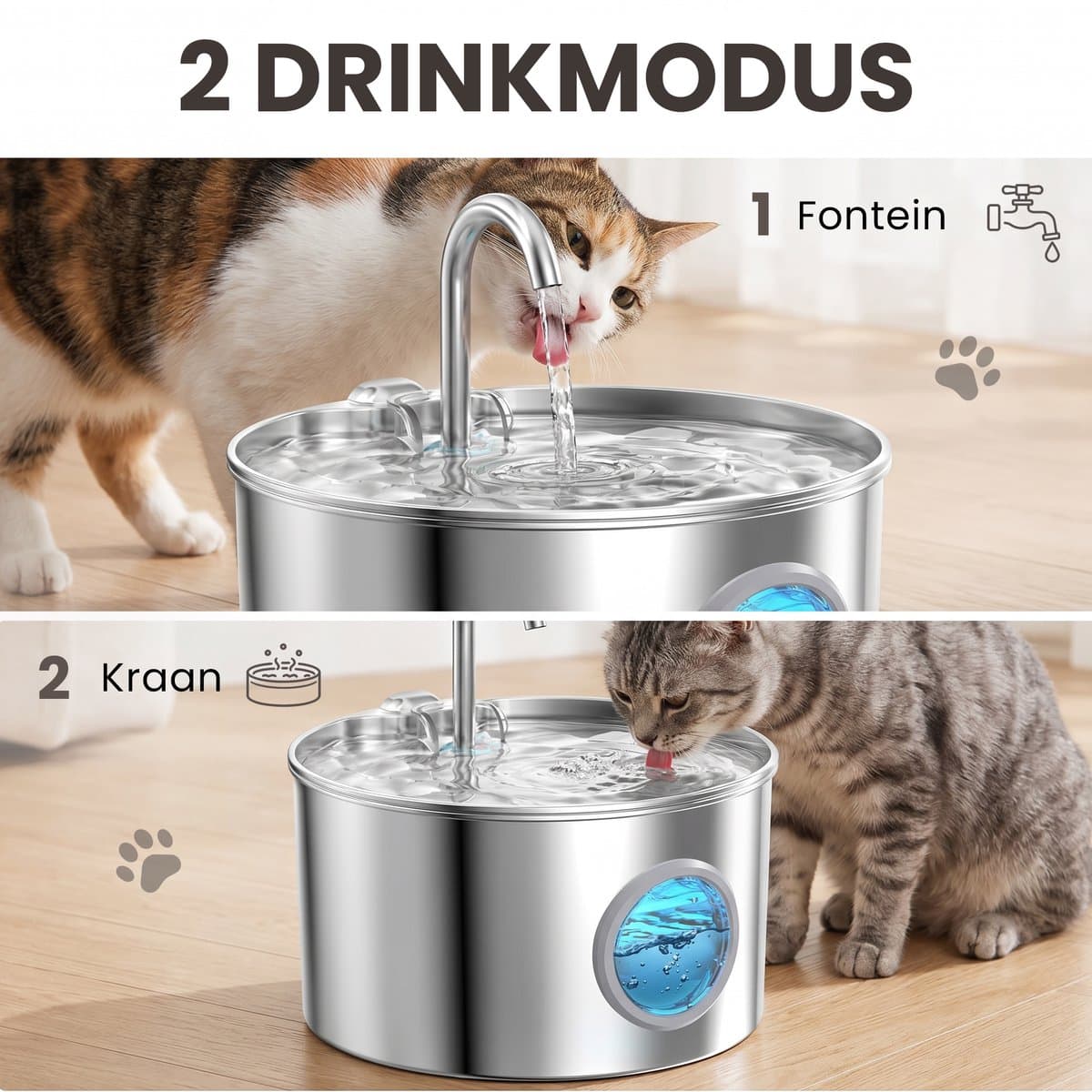 Petsy Drinkfontein kat RVS luxe 2026 - Hond - Waterfontein - 2.6 Liter - incl 2 Filters thumbnail 6