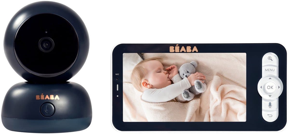 Béaba Zen Premium Video Baby Monitor – 360° Full HD met Nachtzicht – Oplaadbaar + Groot 720p HD-Scherm – Bereik ±300 m – Night Blue