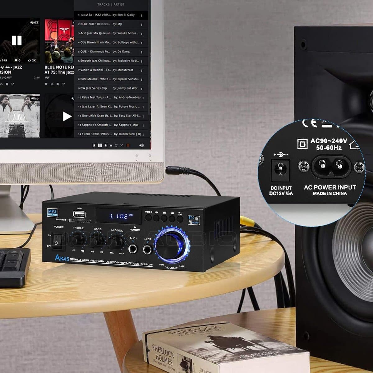 Bluetooth 5.0 Audioversterker Ontvangers - AK45 Hifi Stereo Mini Eindversterker RMS 40W 2.0 Kanaals Home Theater Audio Componenten Luidsprekers Versterker W/MIC USB RCA FM Radio thumbnail 3