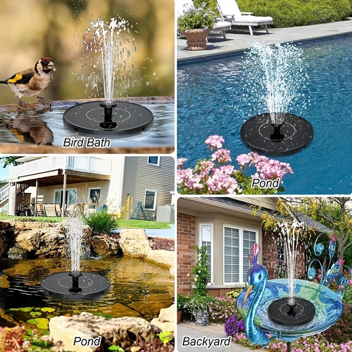Solar Fontein met 6 Sproeikoppen – Zonne Energie Waterpomp voor Vogelbad, Vijver en Tuin – Drijvende Waterfontein thumbnail 6