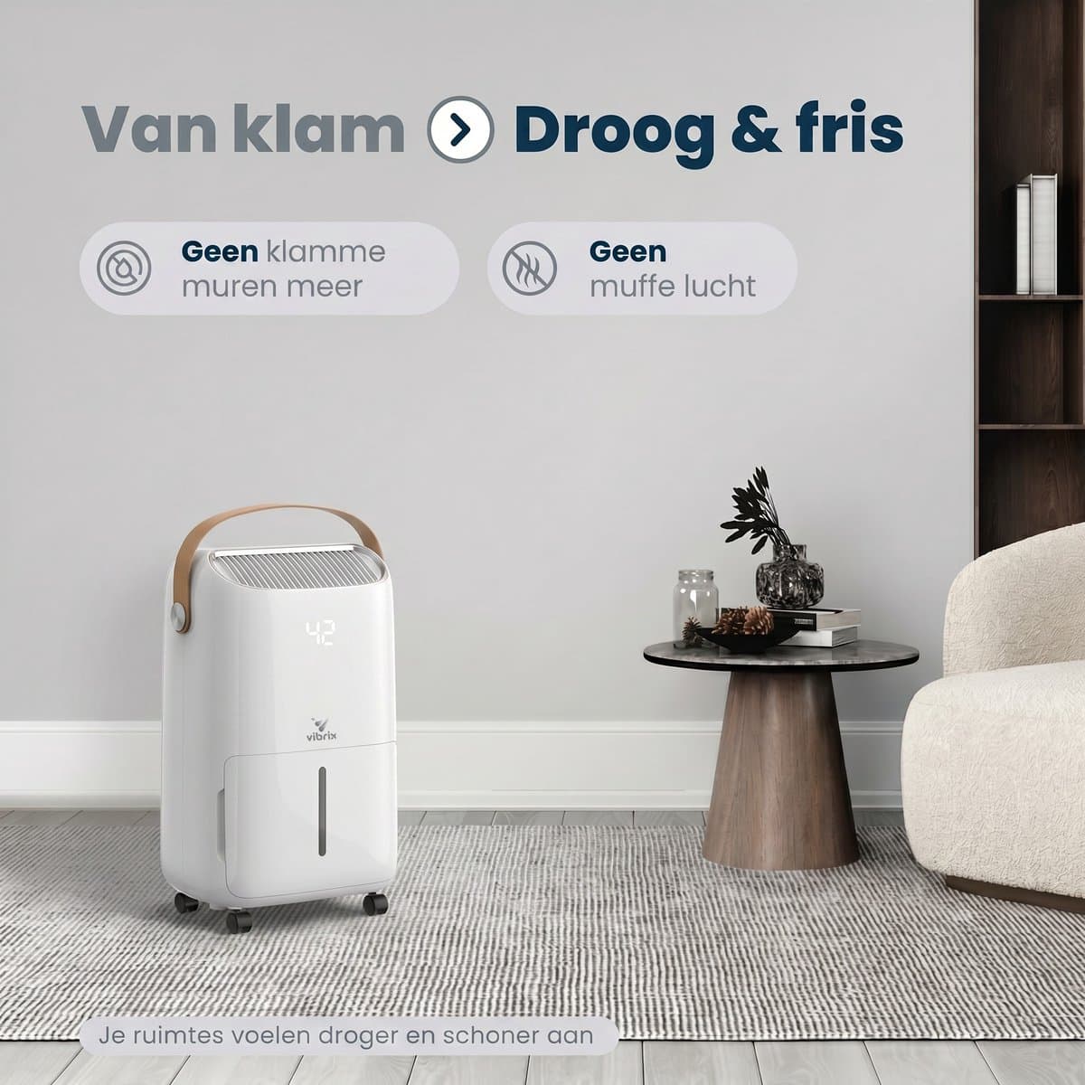Vibrix DryFlow12 Luchtontvochtiger – 12L per dag – Wasdroogfunctie – Stil & Energiezuinig – Ontvochtiger voor Badkamer, Kelder, Zolder & Slaapkamer – Slimme Dehumidifier thumbnail 8
