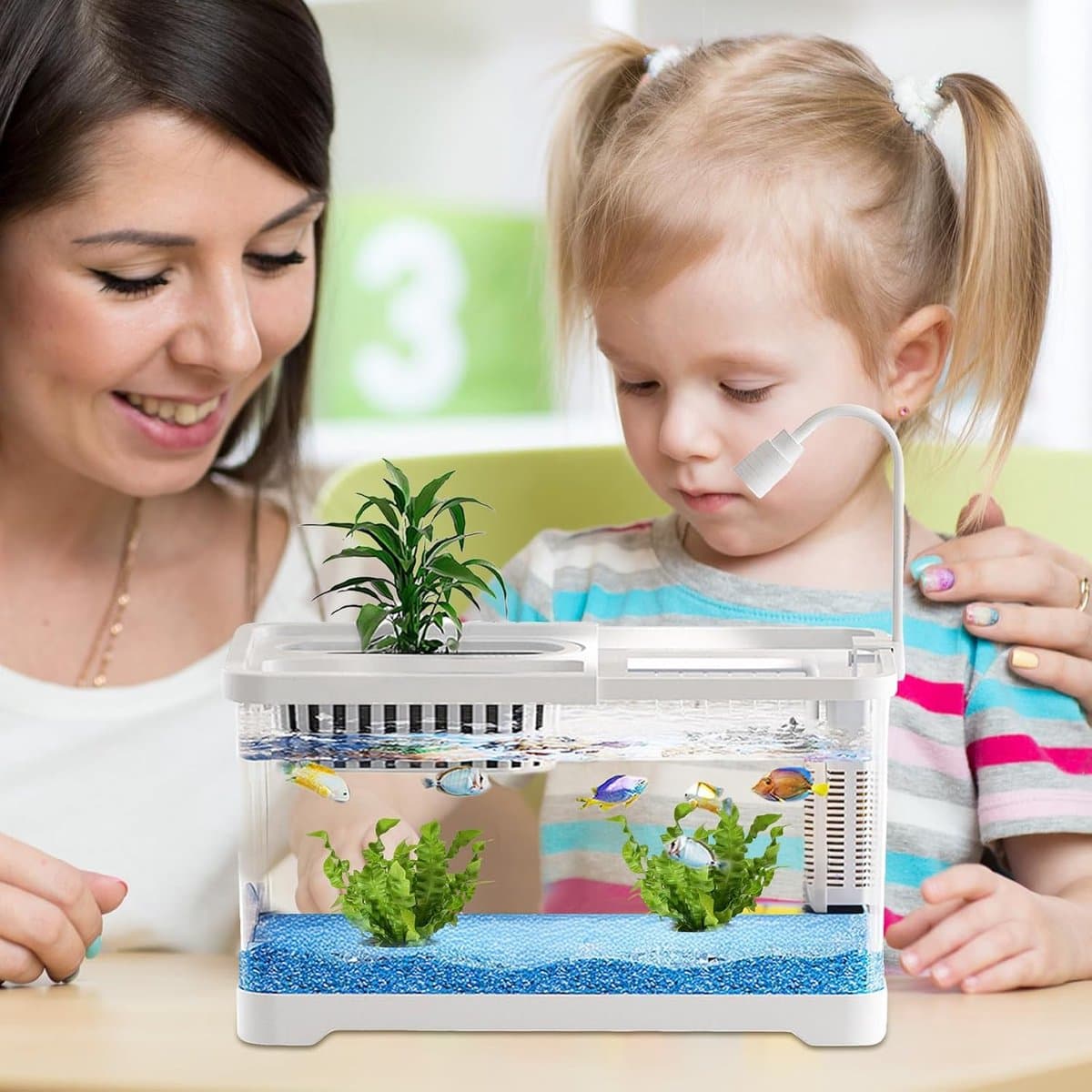 Aquarium Complete Set - Kleine Visbak - Decoratieve Woondecoratie - Kristalhelder Zicht - 30 x 19 x 18 cm - Wit thumbnail 3