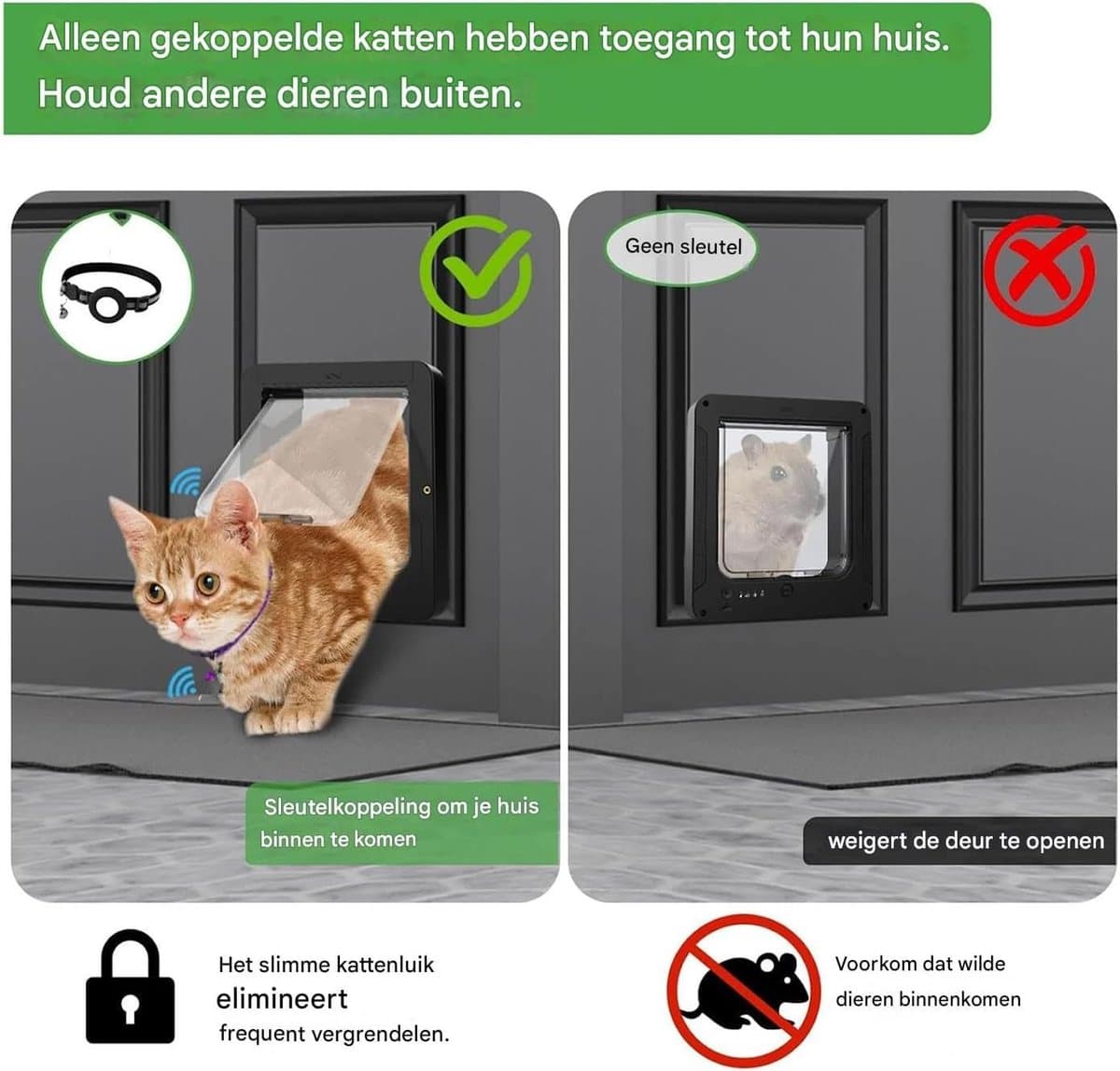 Huisdierluik - Slimme Kattenluik - Toegangscontrole Huisdieren - Microchip Geactiveerd - 29.8 x 26.3 cm - Zwart thumbnail 7