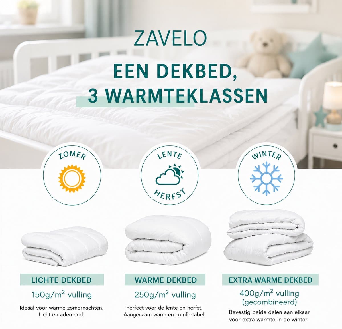 Peuter Dekbed 4 Seizoenen 100x135 cm – Kinderdekbed – 2 Delen (Zomer + Herfst, Samen Winter) – Ademend & Anti-allergisch - Hummel thumbnail 8
