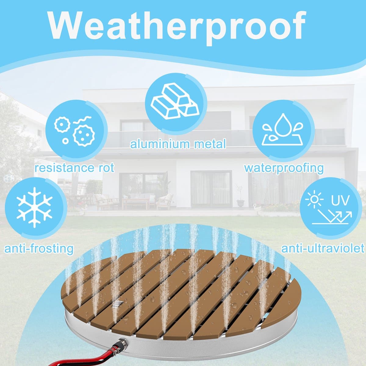 Ronde WPC Tuindouche - Ø70 cm Vloerdouche Houtlook - Antislip Buiten Douche - Campingdouche met Voetbediening - 4m Waterfontein - Voor Tuin & Zwembad thumbnail 4