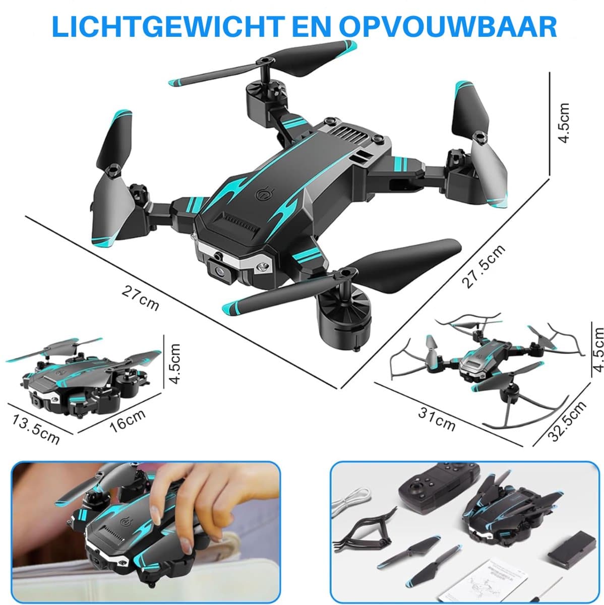 SNJY® Drone met Camera - Drone voor Volwassenen - Drones voor Kinderen - 4K Camera - 3D-Flips - Zwart/Blauw thumbnail 5