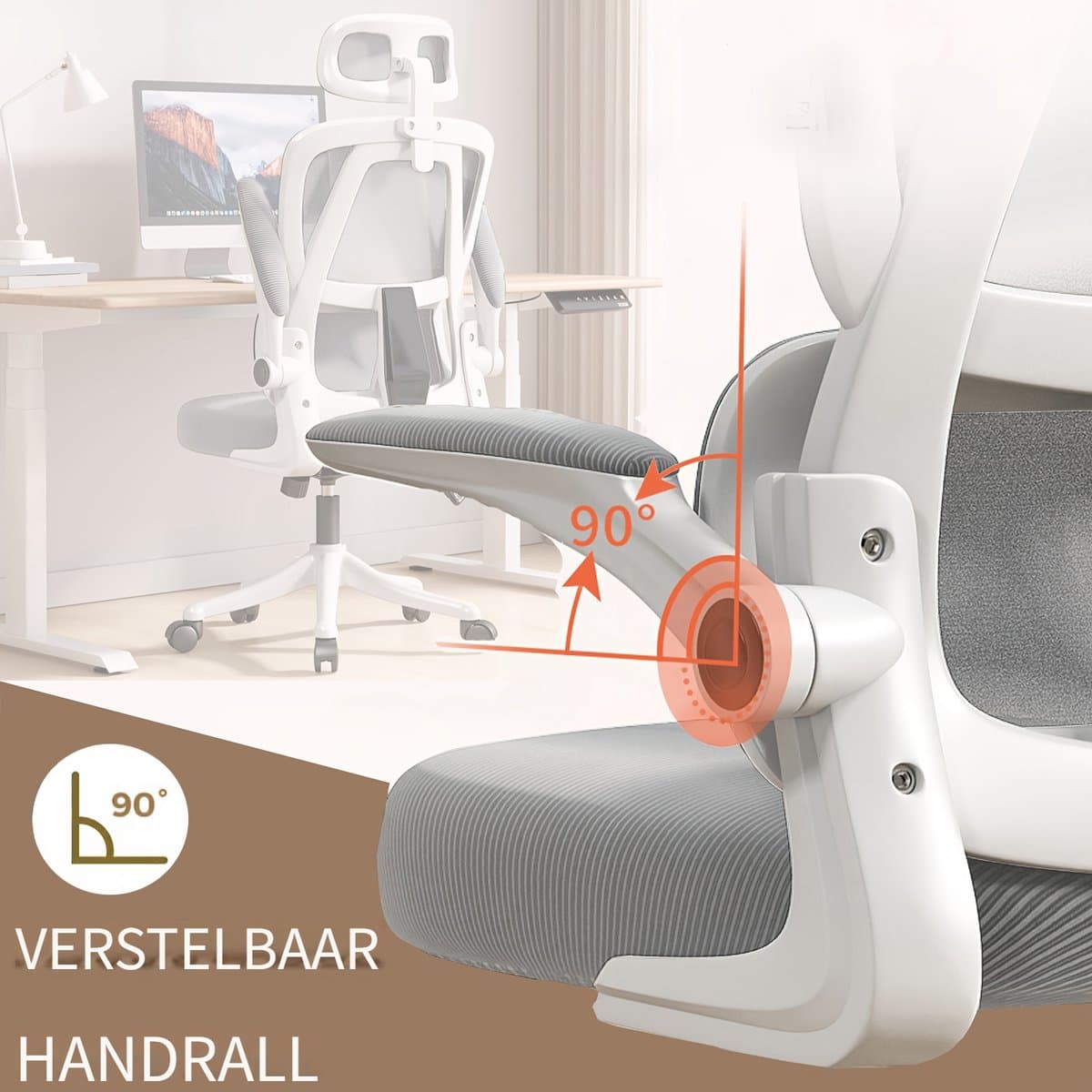 Ergonomische bureaustoel-Draadloze Stoffen Hoge Rug Computerstoel-Kantoorstoel Comfortabel met Armleuningen-Lendensteun-Hoofdsteun-Metaal- (Zwart en wit) thumbnail 2