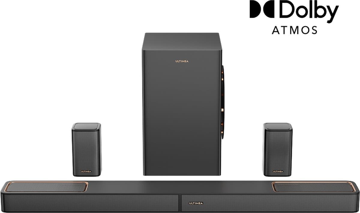 ULTIMEA 5.1.2-kanaals Dolby Atmos soundbar met 6,5" subwoofer, 2 surround speakers, HDMI eARC, Bluetooth 5.4 en app-bediening - afbeelding 1