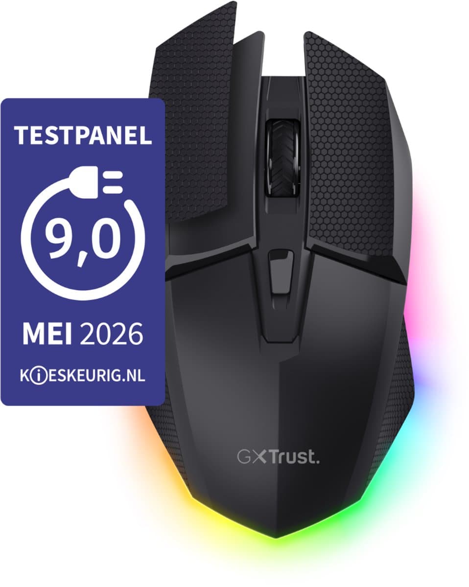 Trust GXT 122 Felox+ - Gaming Muis - Draadloos - 12.000 DPI - RGB Verlichting - Inclusief Griptape - Zwart