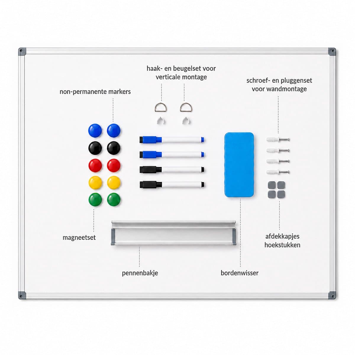 Magnetisch Whiteboard 70 x 100 cm - Complete Set met Markers, Magneten, Wisser en Montagemateriaal - ALUANZ thumbnail 4