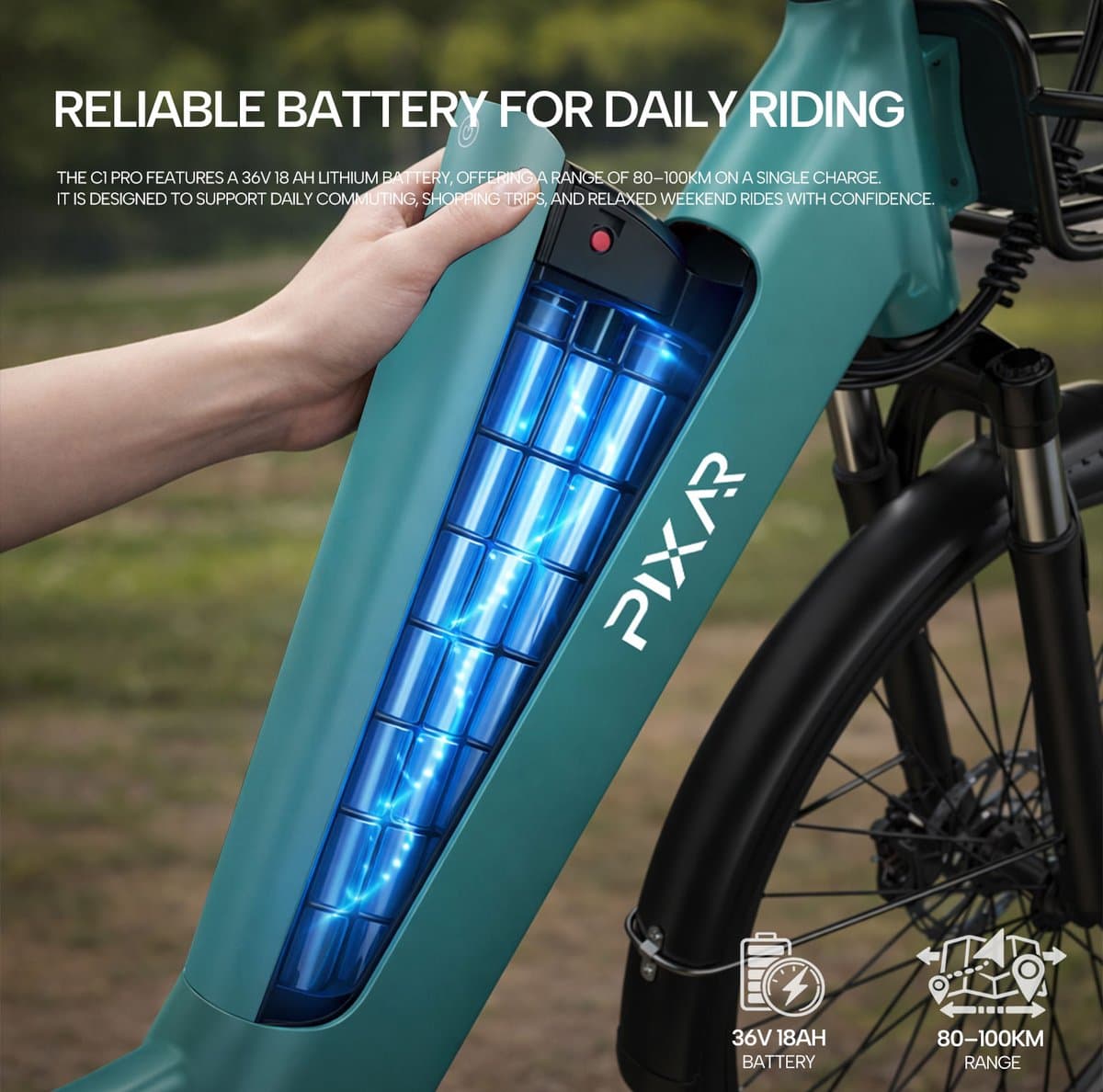 Pixar C1 Pro Elektrische Fiets - 250W Motor - 36V18Ah Accu - 28x1.95" Banden - Max Snelheid 25km/u - Max Bereik 80-100km - Shimano 7-Snelheden - Wit thumbnail 7