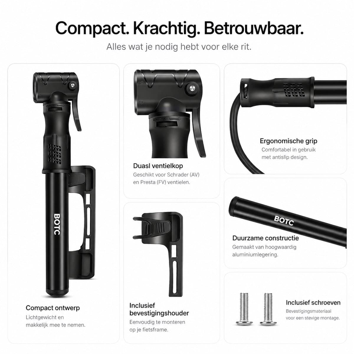 BOTC Fietspomp - Handpomp - Autoventiel - Dunlopventiel - Zwart thumbnail 8