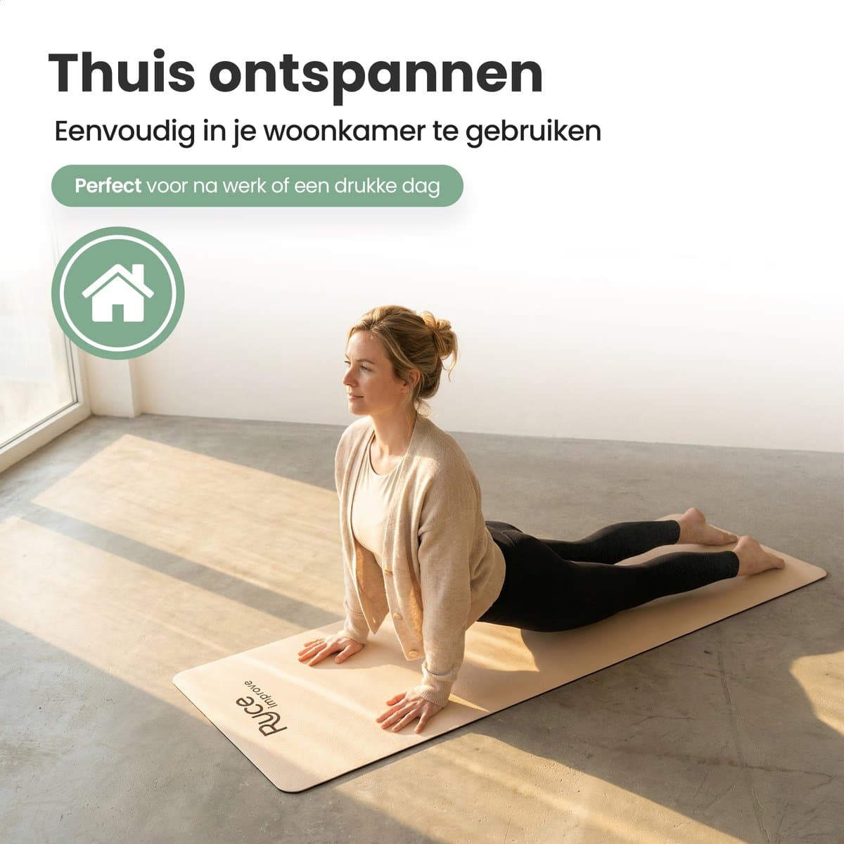 Ryce® Yogamat - PU Rubber - Pilates - Fitness - Anti Slip - Extra Dik - 183x68x0,5 cm - Coffee thumbnail 3