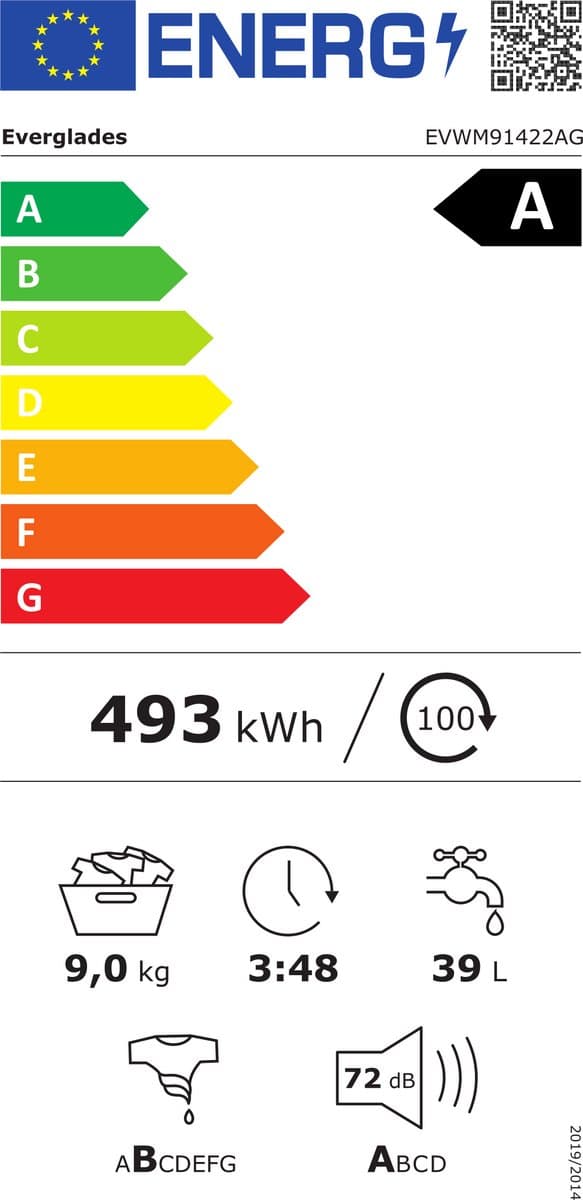 Everglades EVWM91422AG - Wasmachine 9KG - Titanium Gray - Energieklasse A-20% - Stoomfunctie - 15 Programma's - 5 Jaar Garantie thumbnail 2
